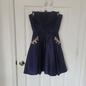 Elegant Navy Blue Kids Dress with Gold Accents